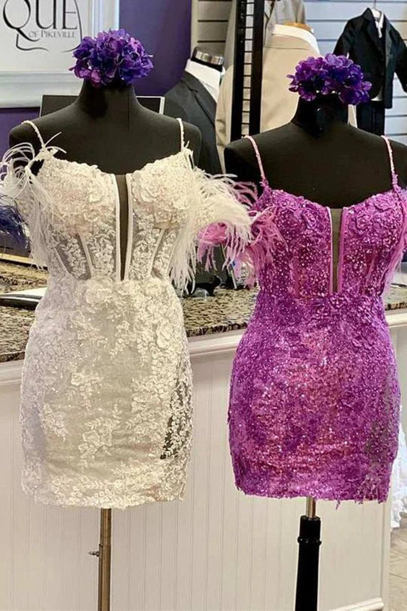 Sheath Off the Shoulder Lace Homecoming Dresses