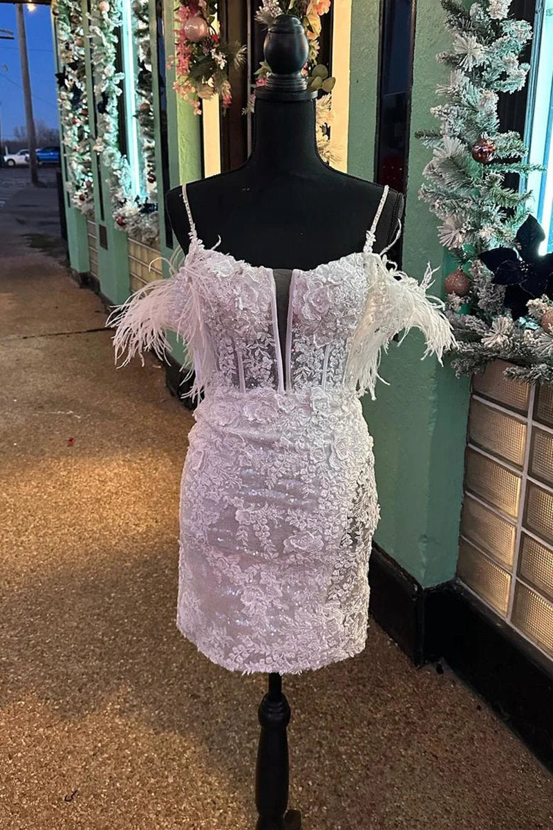 Sheath Off the Shoulder Lace Homecoming Dresses
