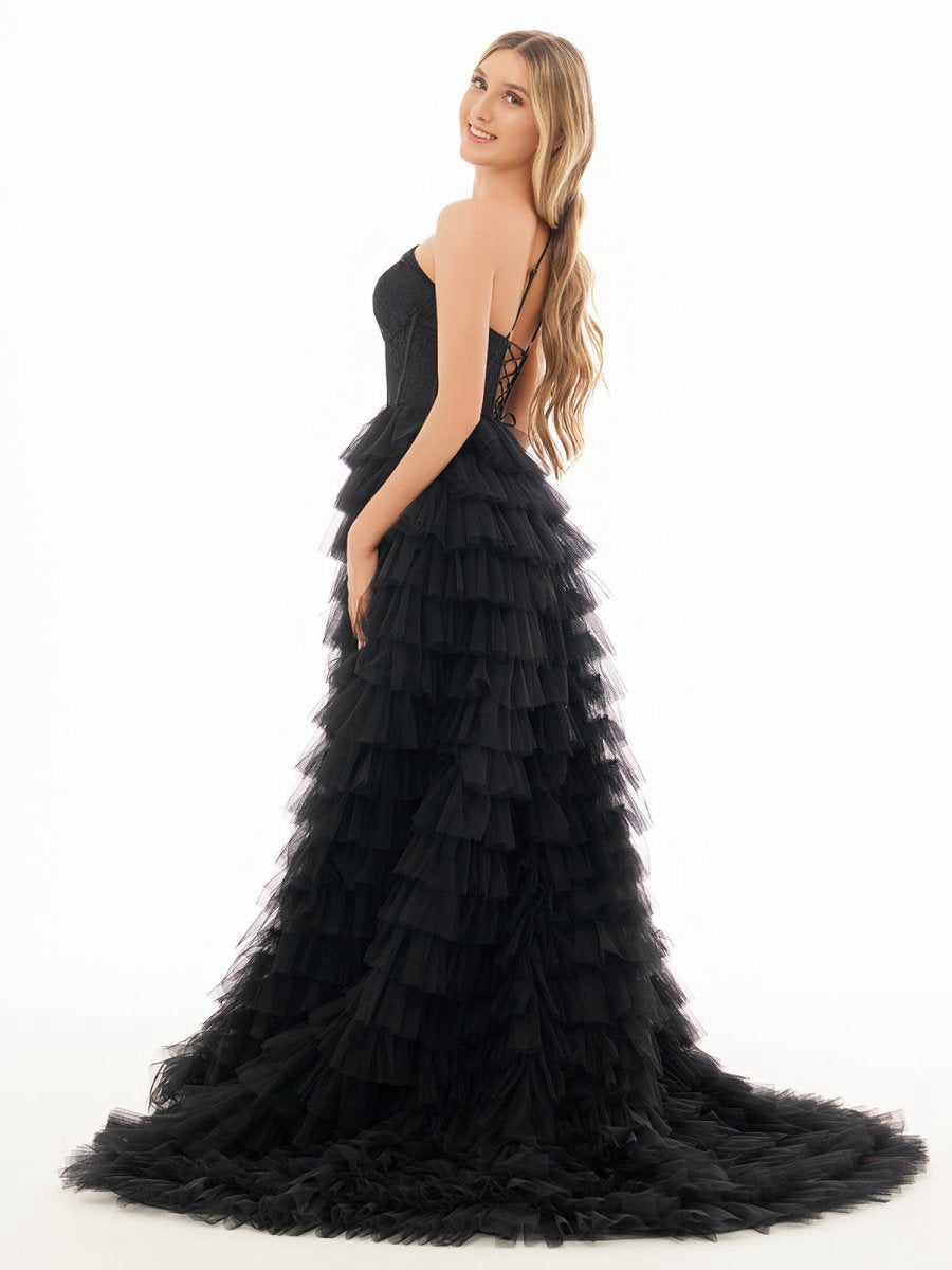 A-line One Shoulder Tie Long Prom Dresses