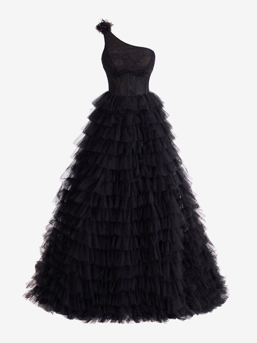 A-line One Shoulder Tie Long Prom Dresses