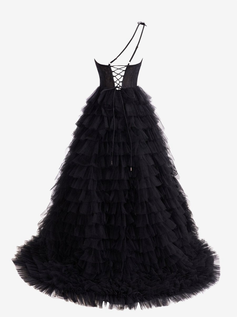 A-line One Shoulder Tie Long Prom Dresses