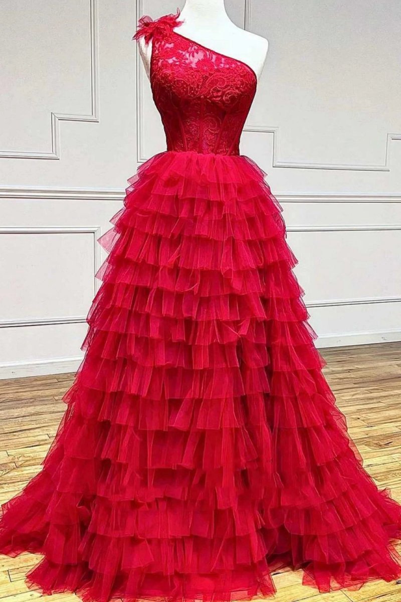 A-line One Shoulder Tie Long Prom Dresses