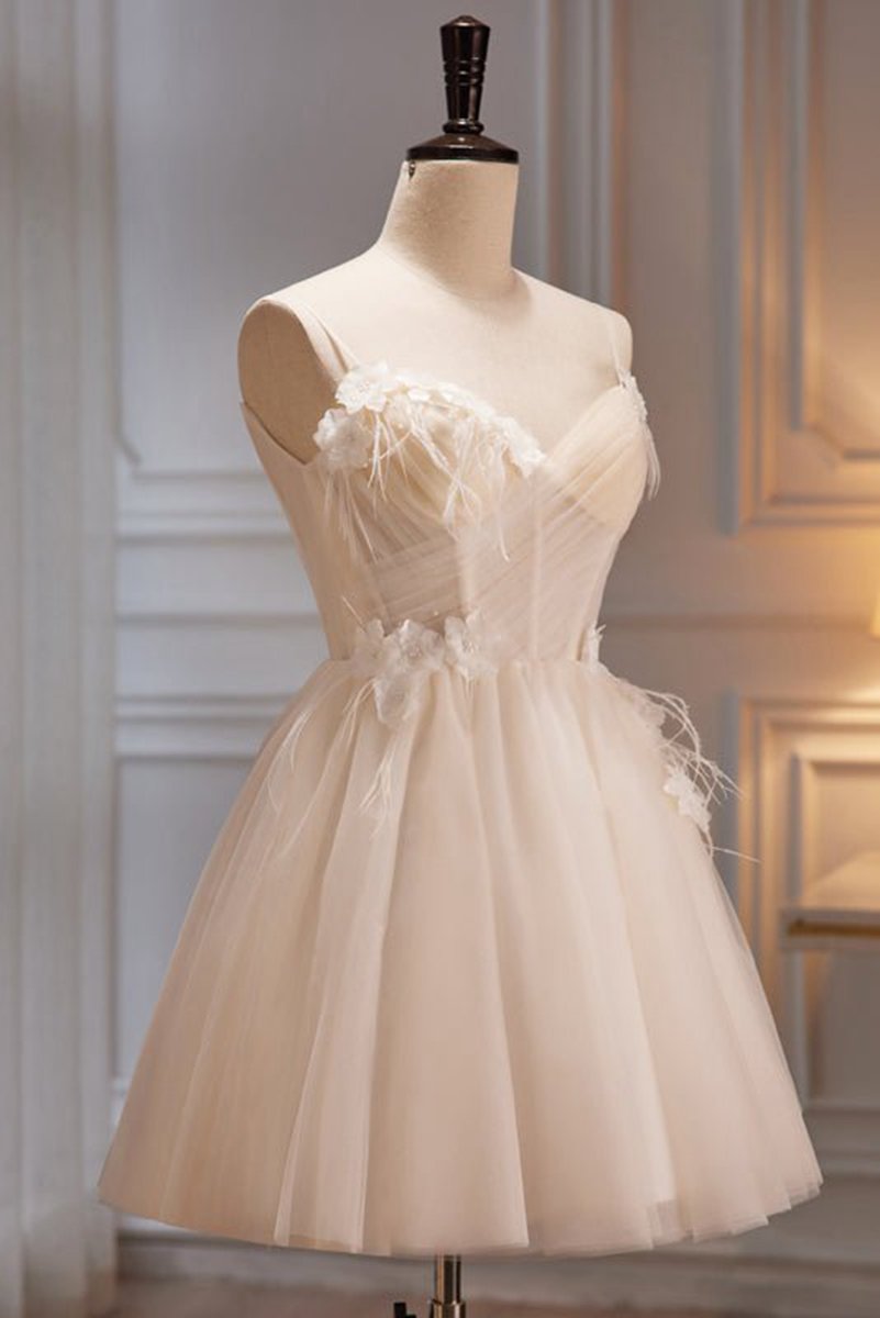A-line Sweetheart Spaghetti Straps Tulle Short Homecoming Dresses