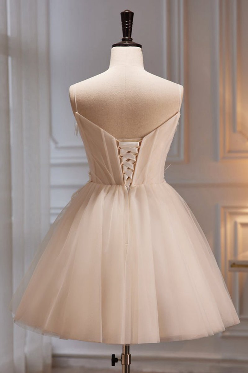 A-line Sweetheart Spaghetti Straps Tulle Short Homecoming Dresses