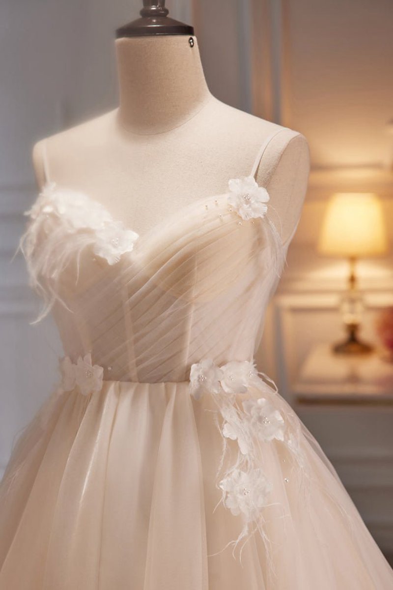 A-line Sweetheart Spaghetti Straps Tulle Short Homecoming Dresses