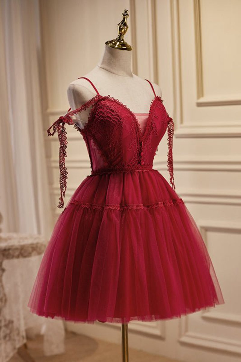 A-line V Neck Tulle Homecoming Dresses