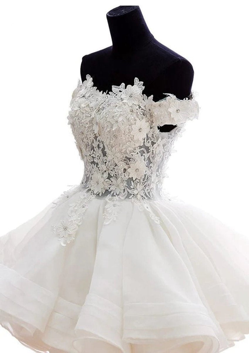 A-line Lace Organza Appliqued Off-the Shoulder Prom Dresses