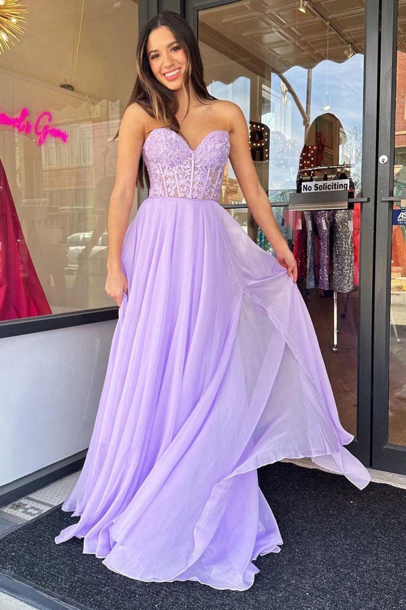 A-line Sweetheart Chiffon Prom Dresses with Puff Sleeves