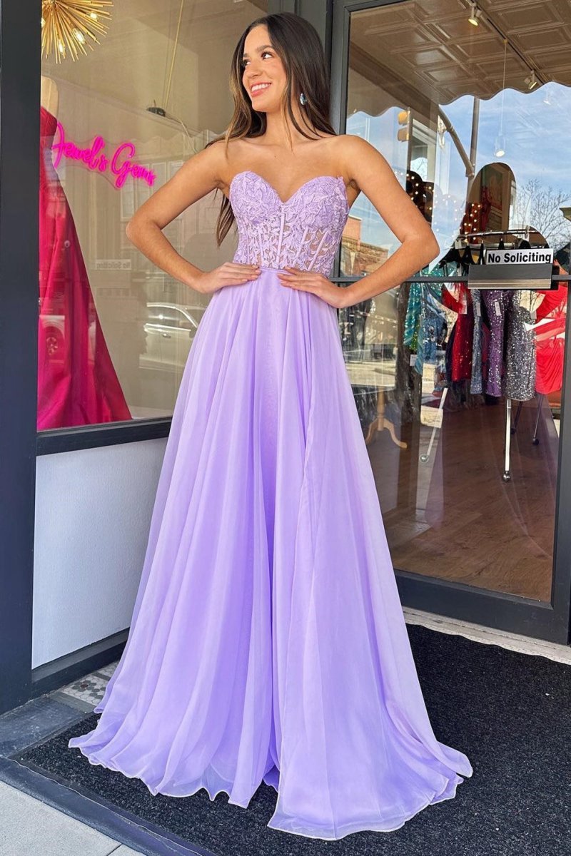 A-line Sweetheart Chiffon Prom Dresses with Puff Sleeves