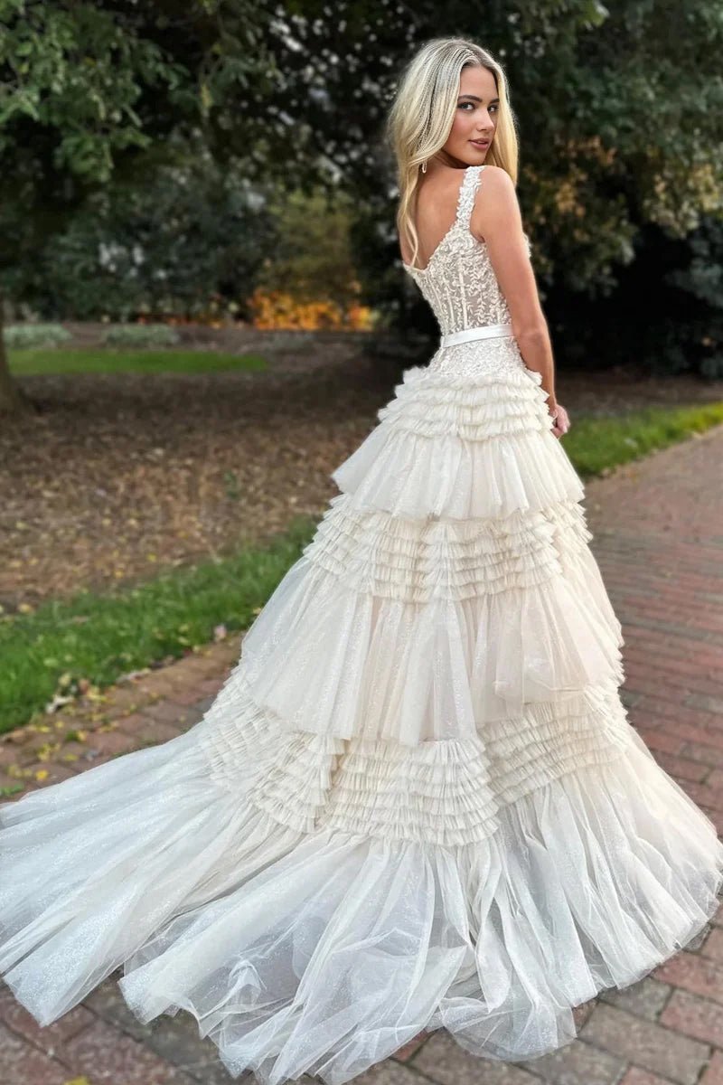 Princess A-line Off the Shoulder Long Prom Dresses with Ruffles