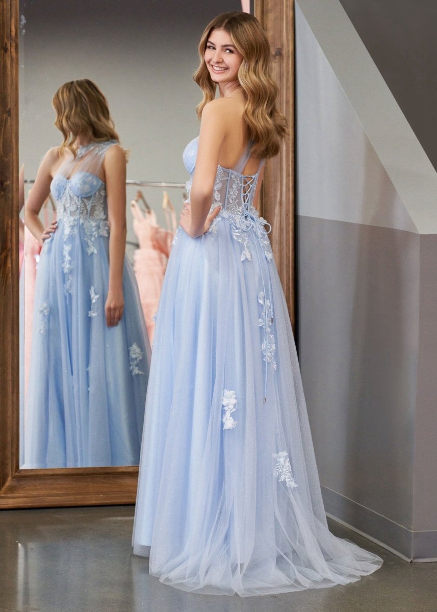 A-line One Shoulder Long Prom Dresses with Appliques