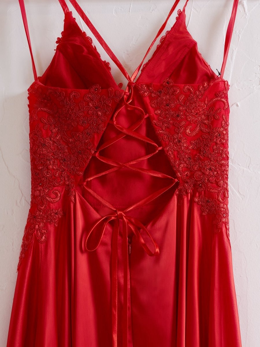 A-line Spaghetti Straps Corset Back Prom Dresses with Split