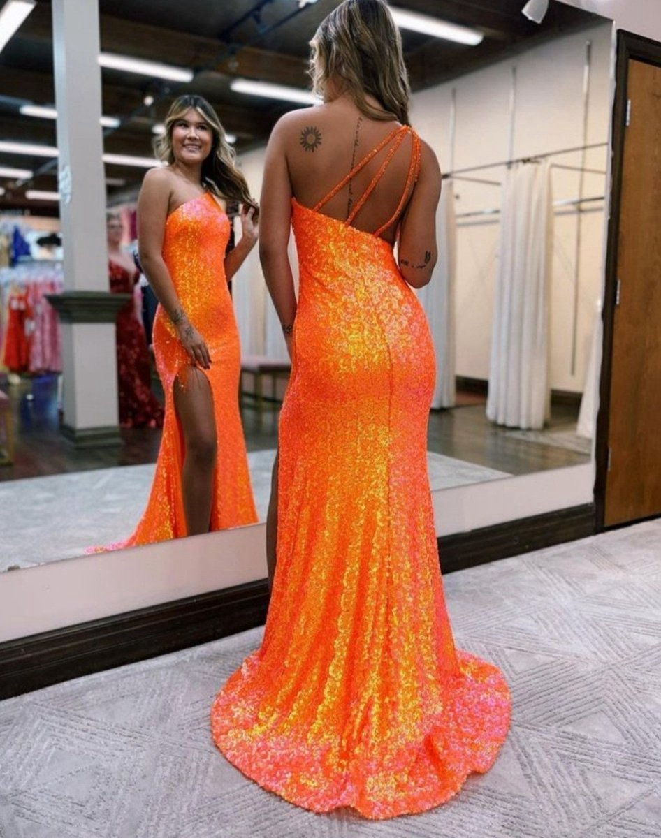 Mermaid One-Shoulder Sequins Prom Dresses with Tassels