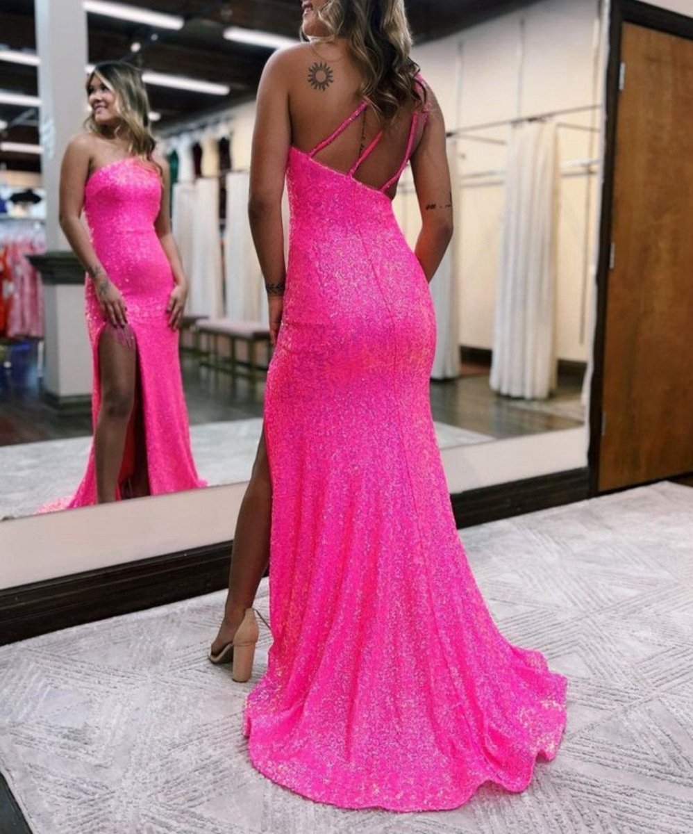 Mermaid One-Shoulder Sequins Prom Dresses with Tassels