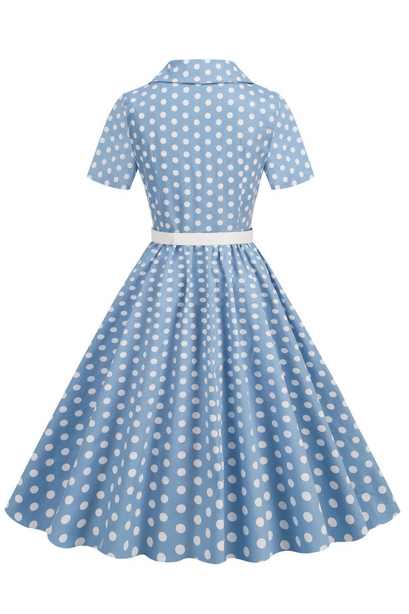 Hepburn Style V Neck Polka Dots 1950s Dresses