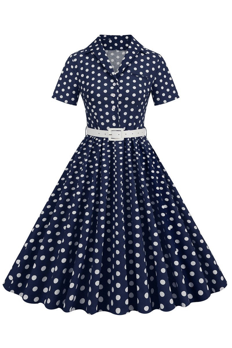 Hepburn Style V Neck Polka Dots 1950s Dresses