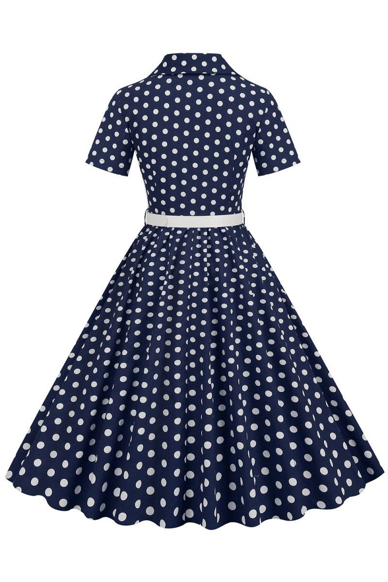 Hepburn Style V Neck Polka Dots 1950s Dresses