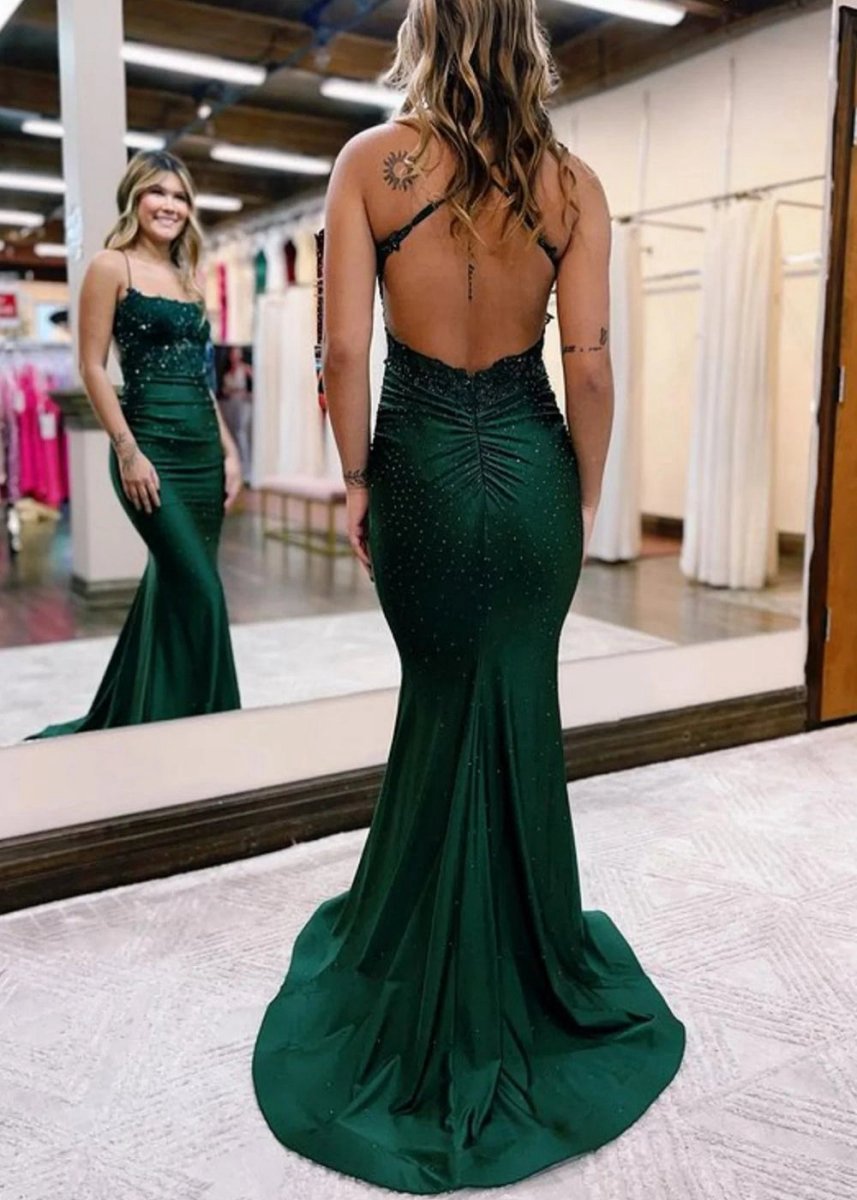 Mermaid Spaghetti Straps Long Prom Dresses with Appliques