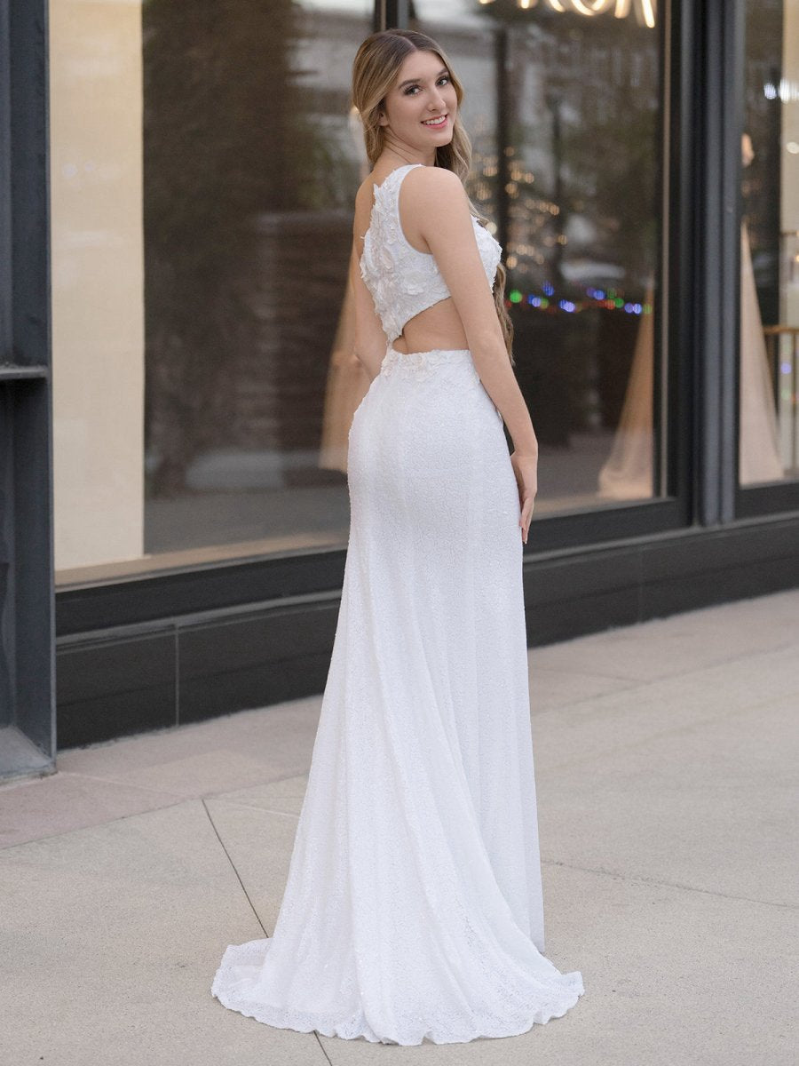 Sheath One Shoulder Sequins Prom Dresses with 3D Appliques