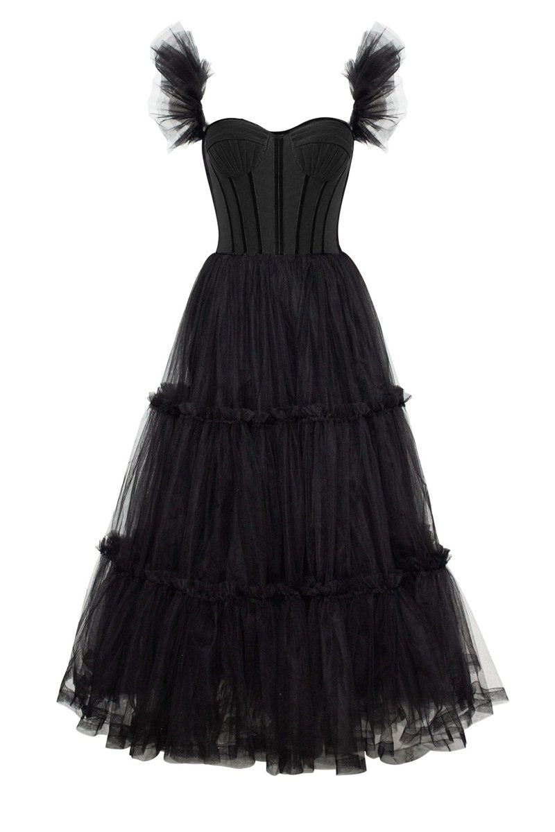 A-line Corset Ruffled Tulle Prom Dresses