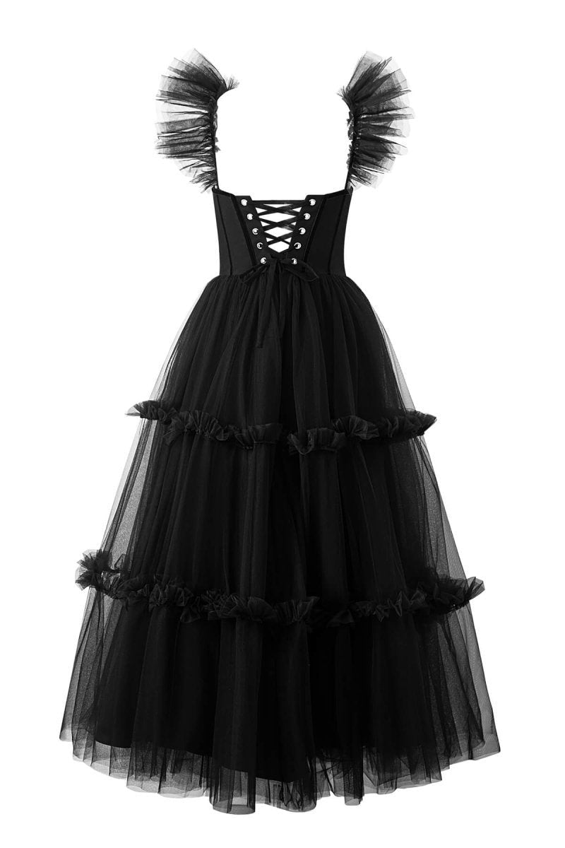 A-line Corset Ruffled Tulle Prom Dresses