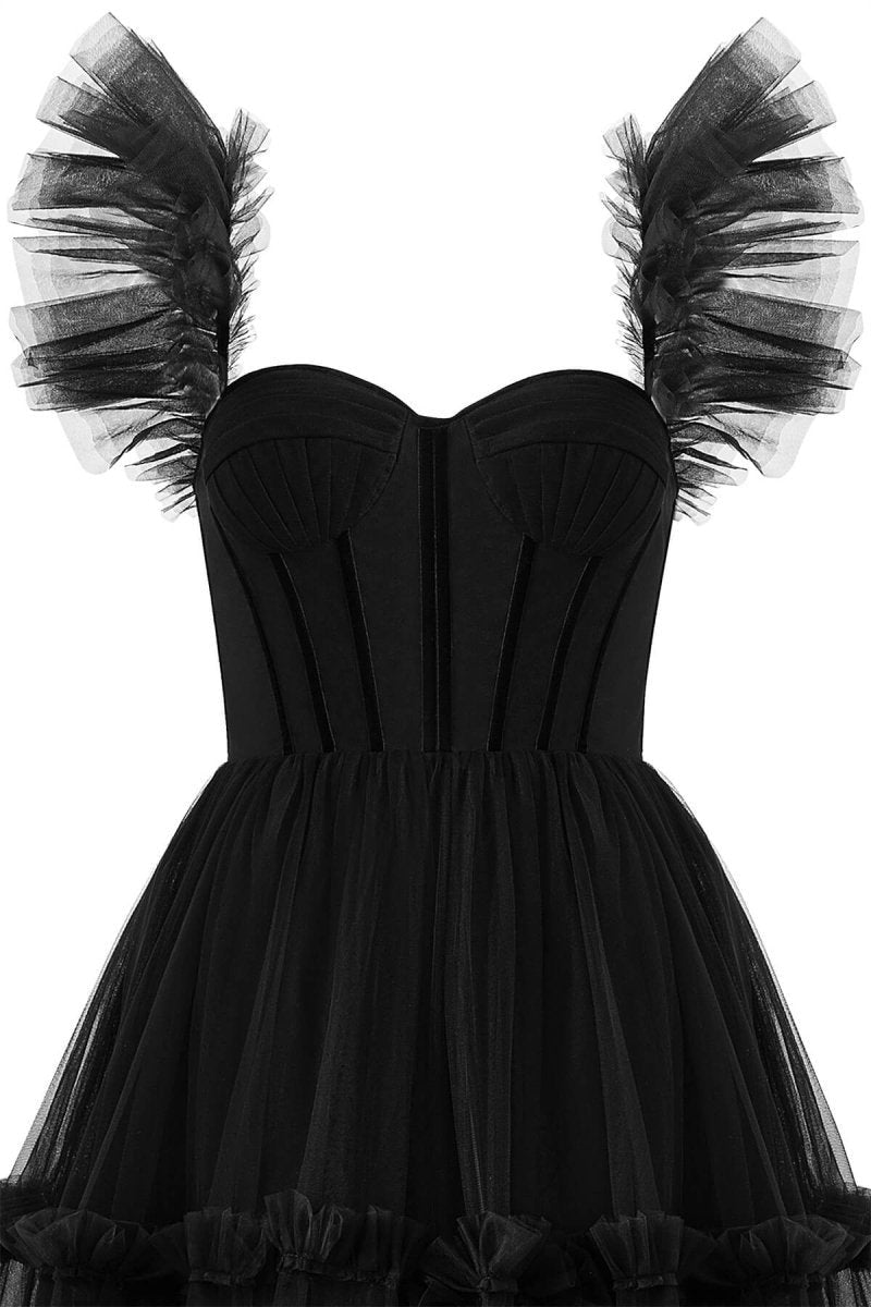 A-line Corset Ruffled Tulle Prom Dresses
