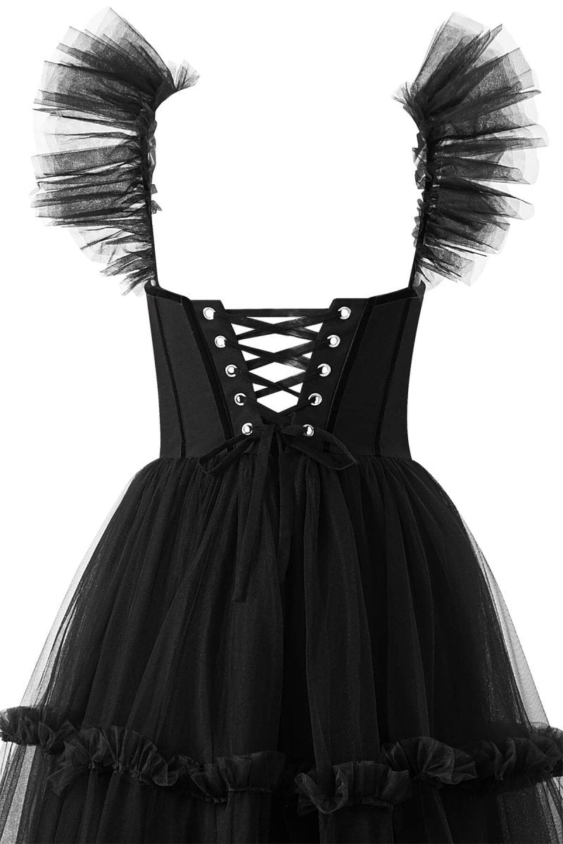 A-line Corset Ruffled Tulle Prom Dresses