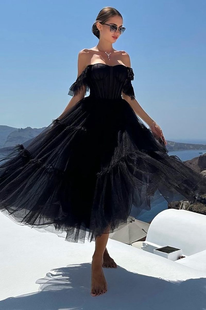 A-line Corset Ruffled Tulle Prom Dresses