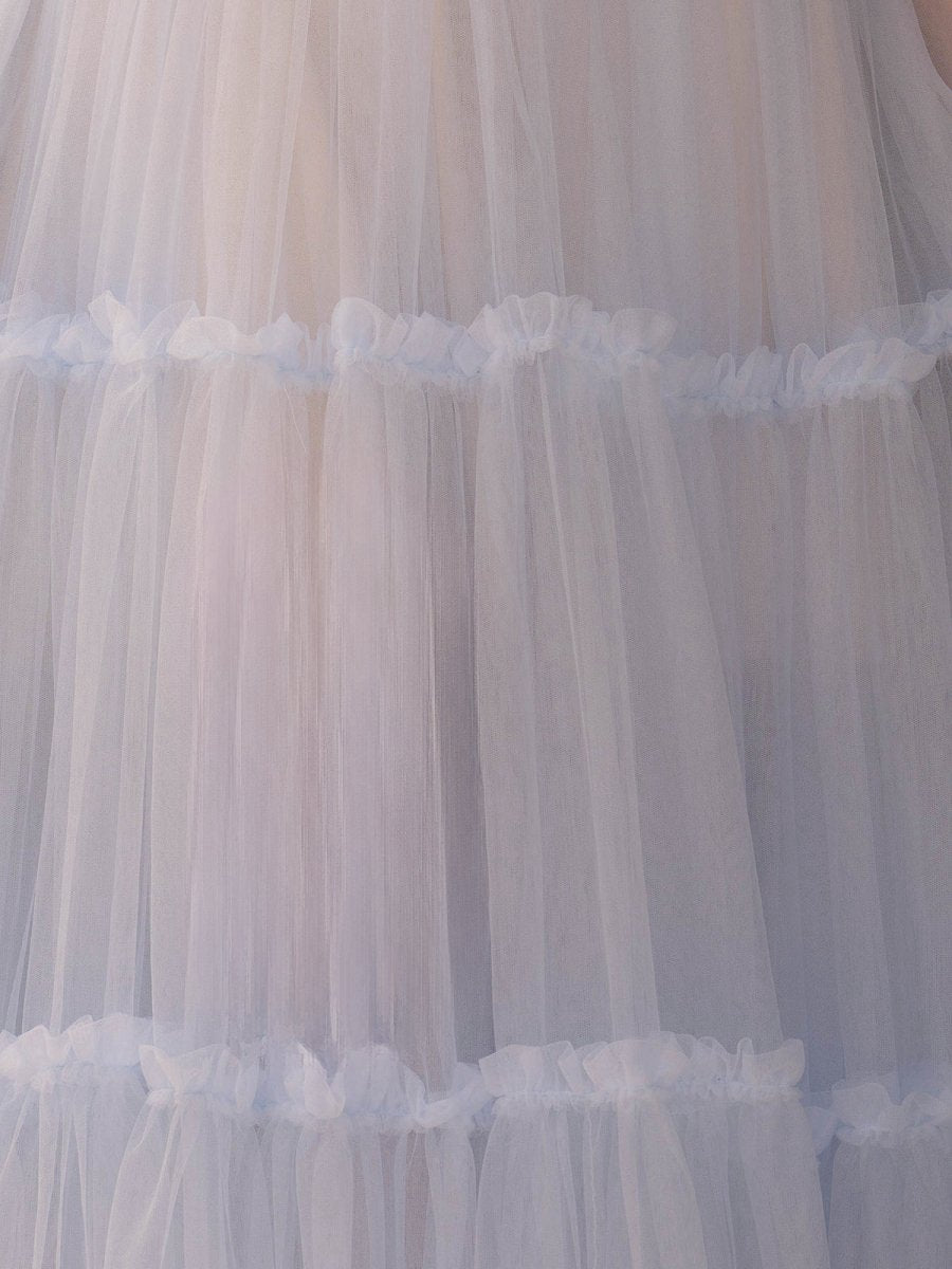 A-line Corset Ruffled Tulle Prom Dresses