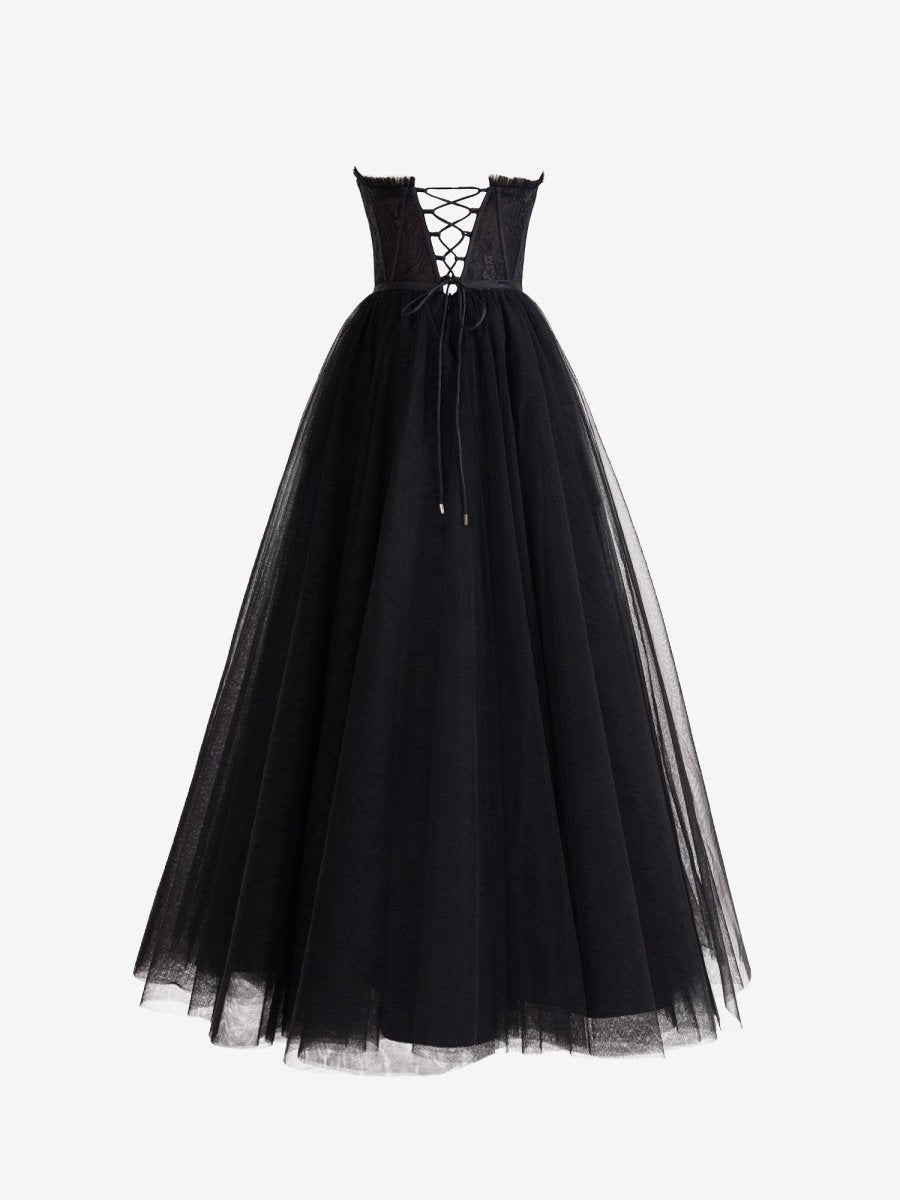 A-line Sweetheart Corset Tulle Prom Dresses with Slit