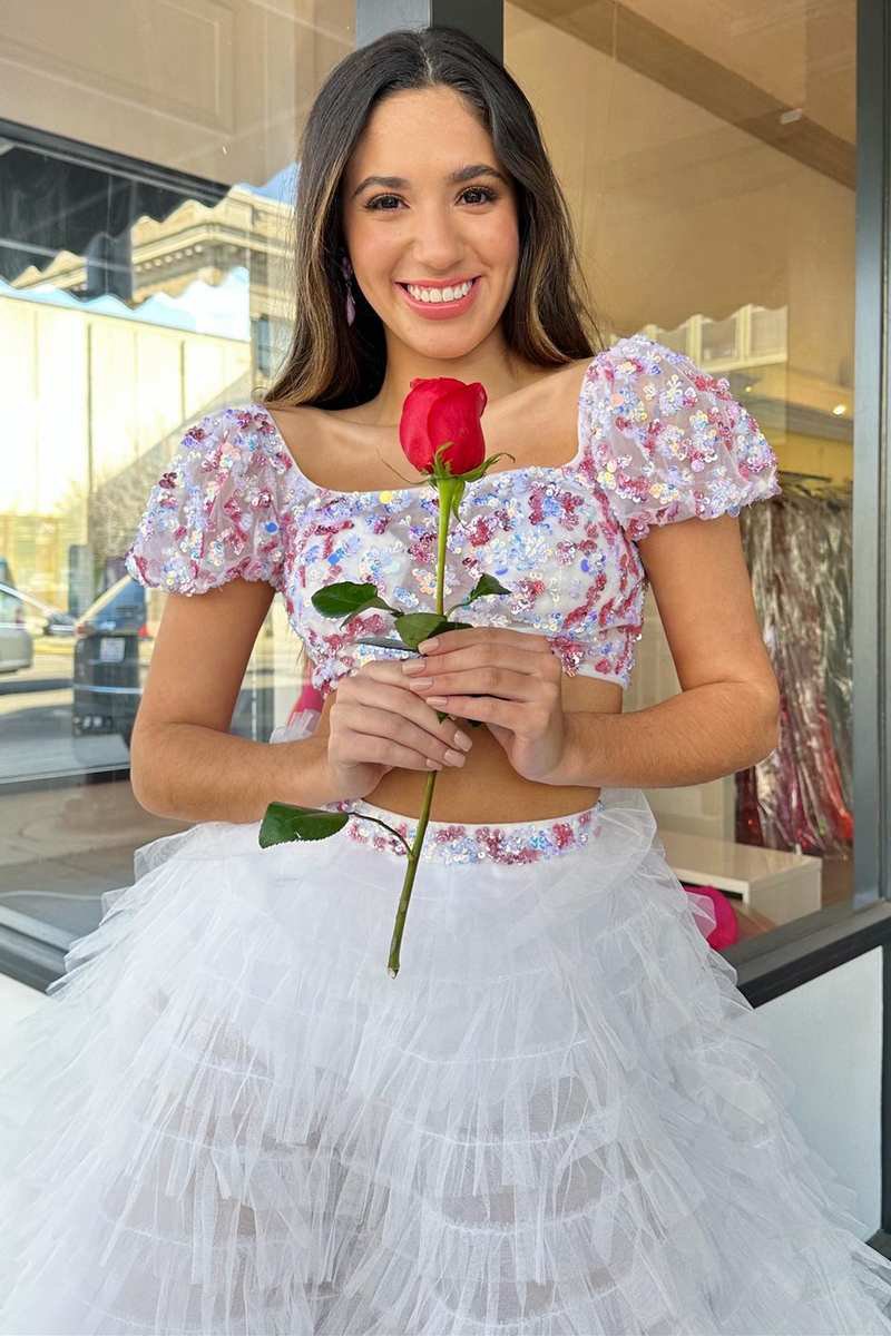 A-line Square Neck Tulle Prom Dresses with Ruffles