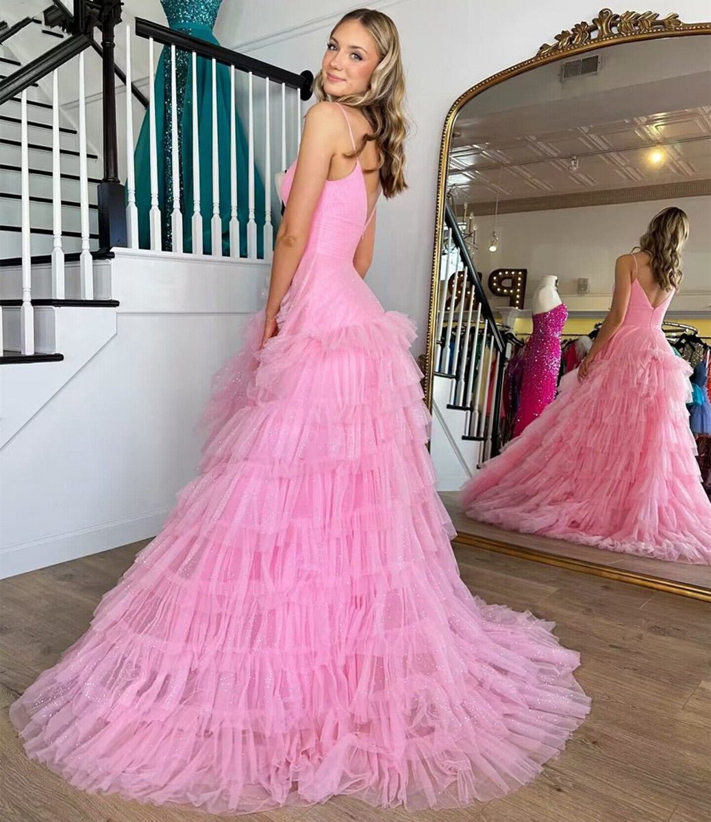 A-line Spaghetti Straps Tie Tulle Prom Dresses
