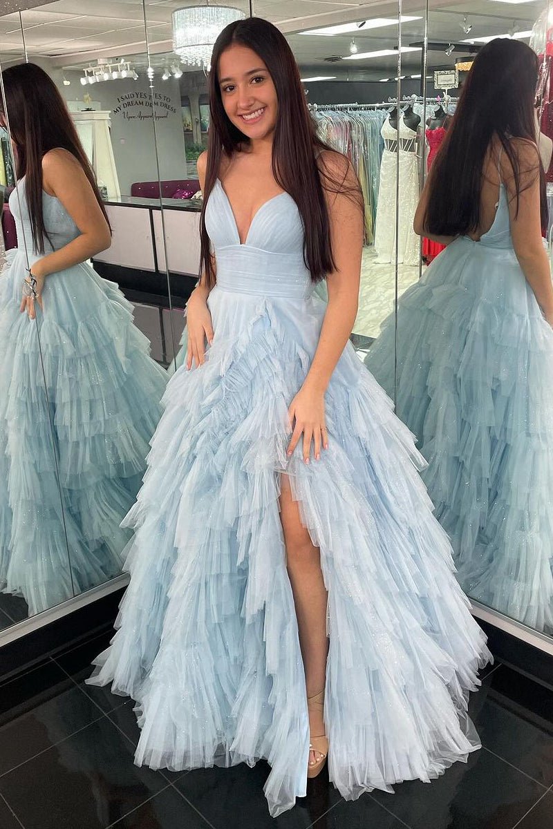A-line Spaghetti Straps Tie Tulle Prom Dresses