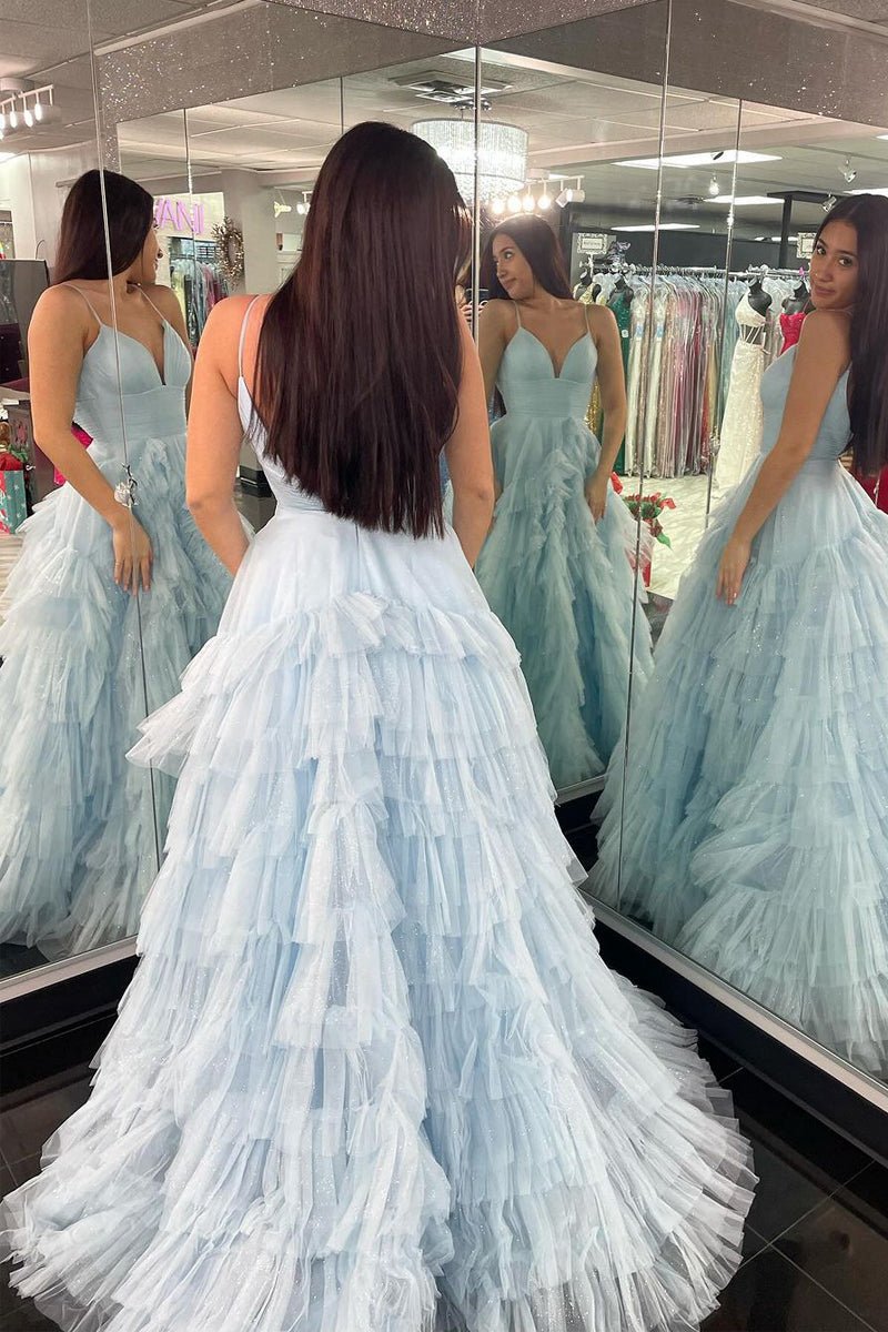 A-line Spaghetti Straps Tie Tulle Prom Dresses