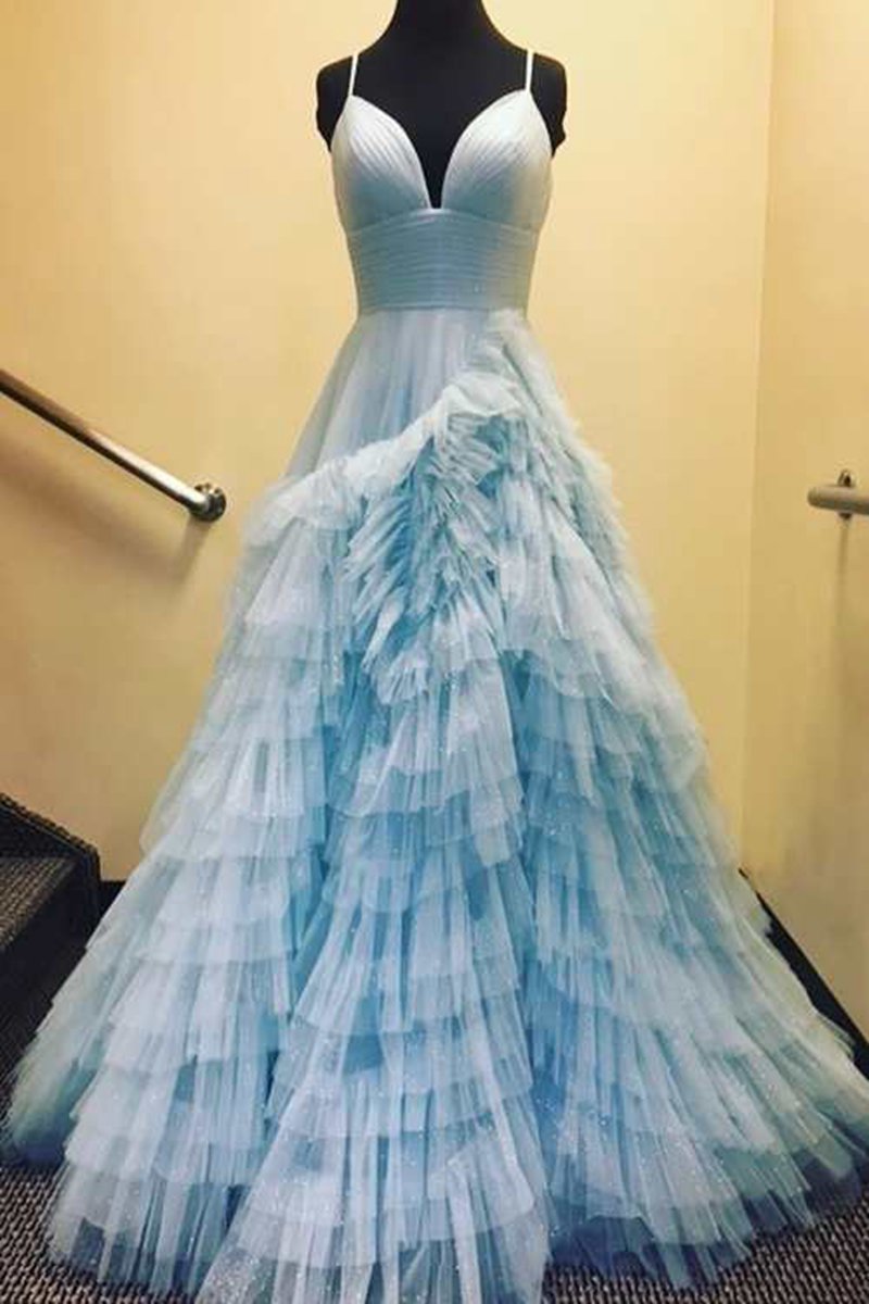 A-line Spaghetti Straps Tie Tulle Prom Dresses