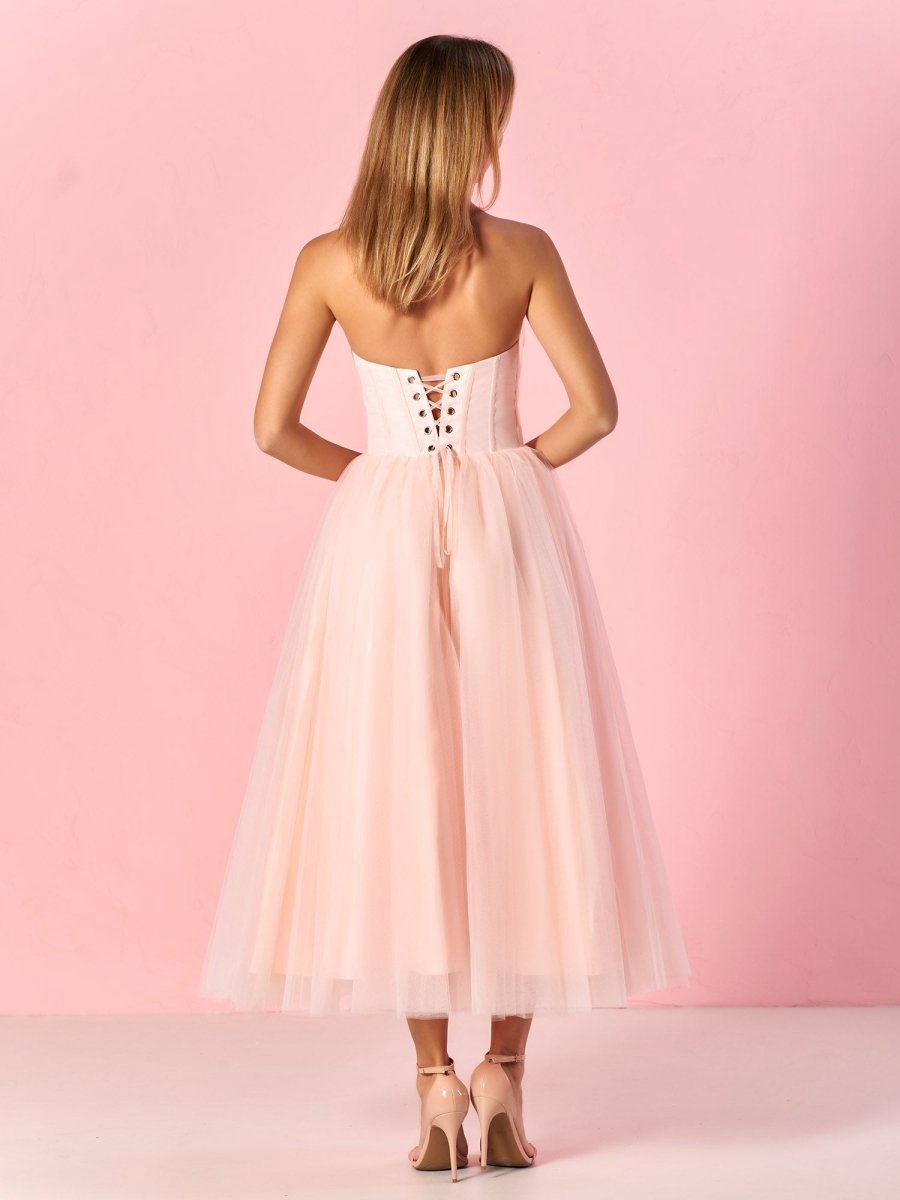Strapless Puffy Midi Tulle Dresses