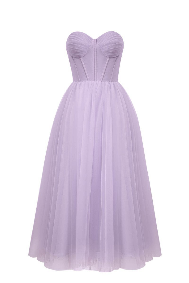 Strapless Puffy Midi Tulle Dresses