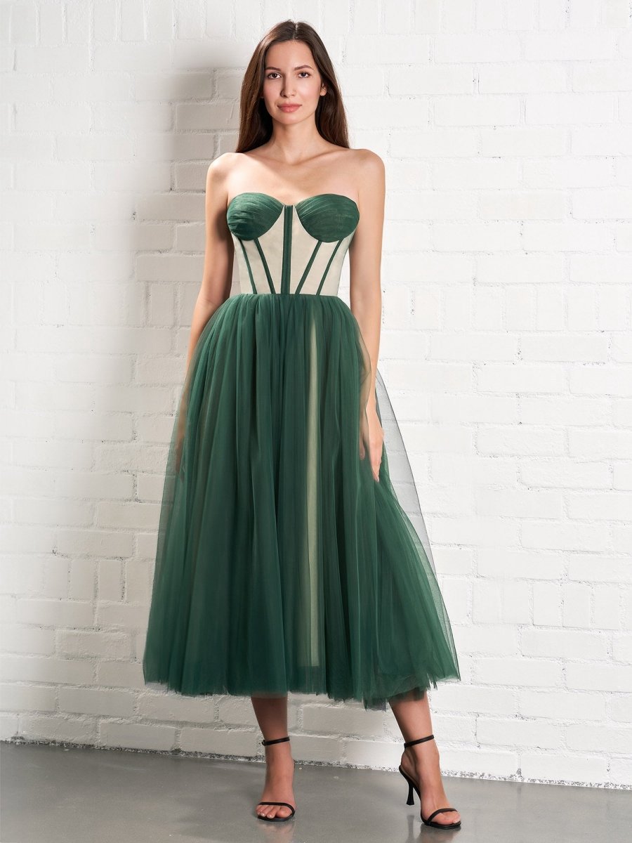 Strapless Puffy Midi Tulle Dresses