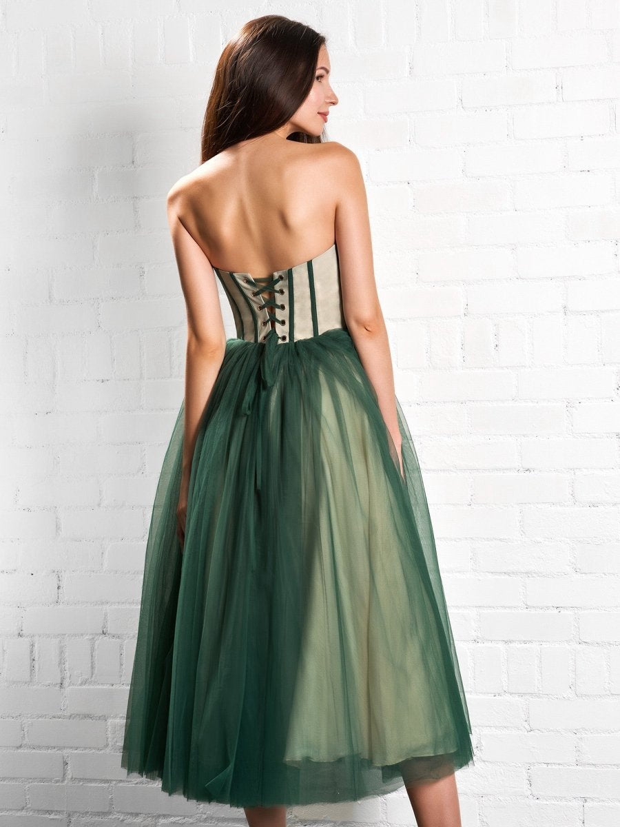 Strapless Puffy Midi Tulle Dresses