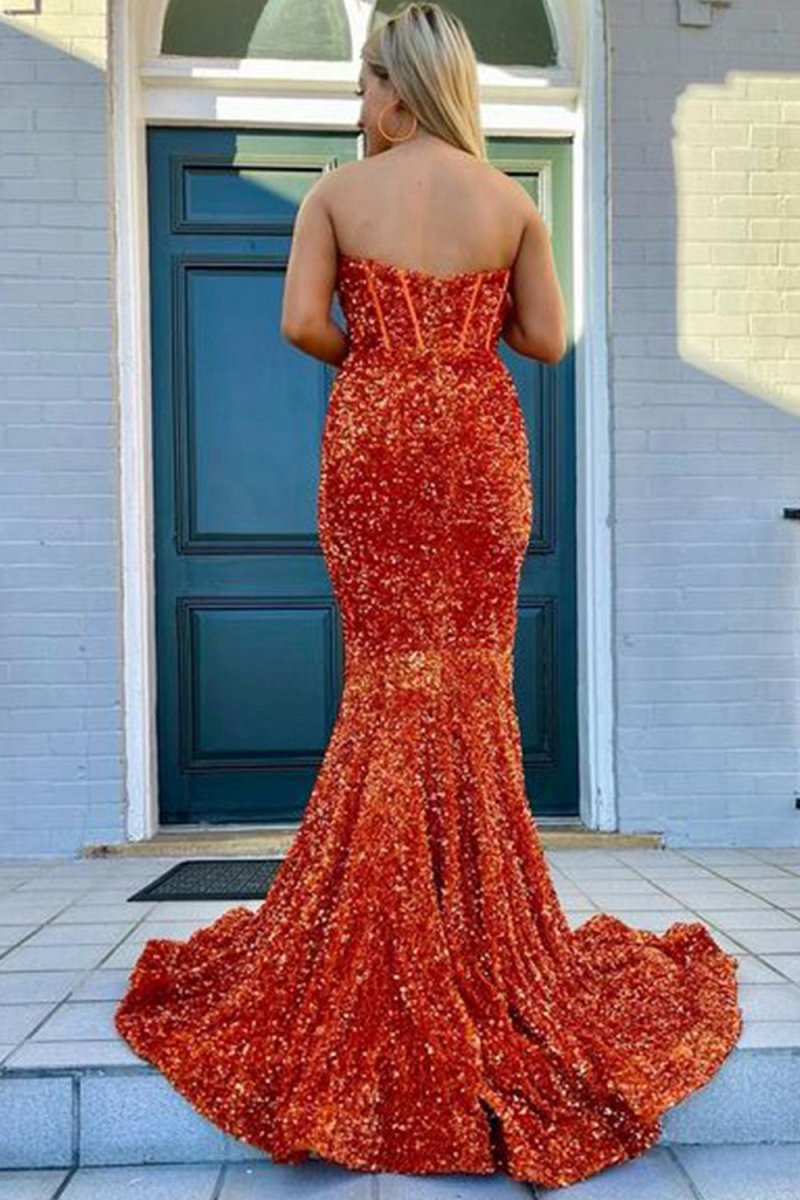 Sheath Sweetheart Sequins Prom Dresses with Slit