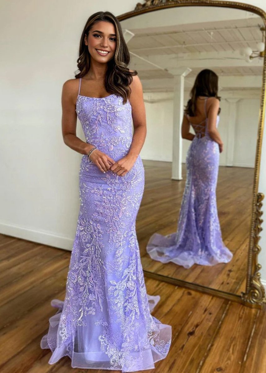 Mermaid Scoop Lace Long Prom Dresses