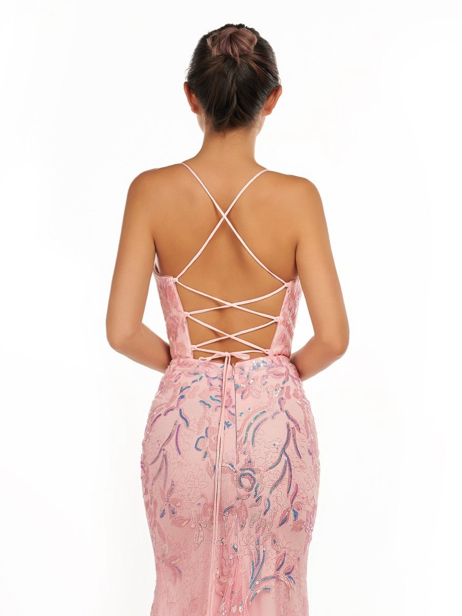 Mermaid Scoop Lace Long Prom Dresses