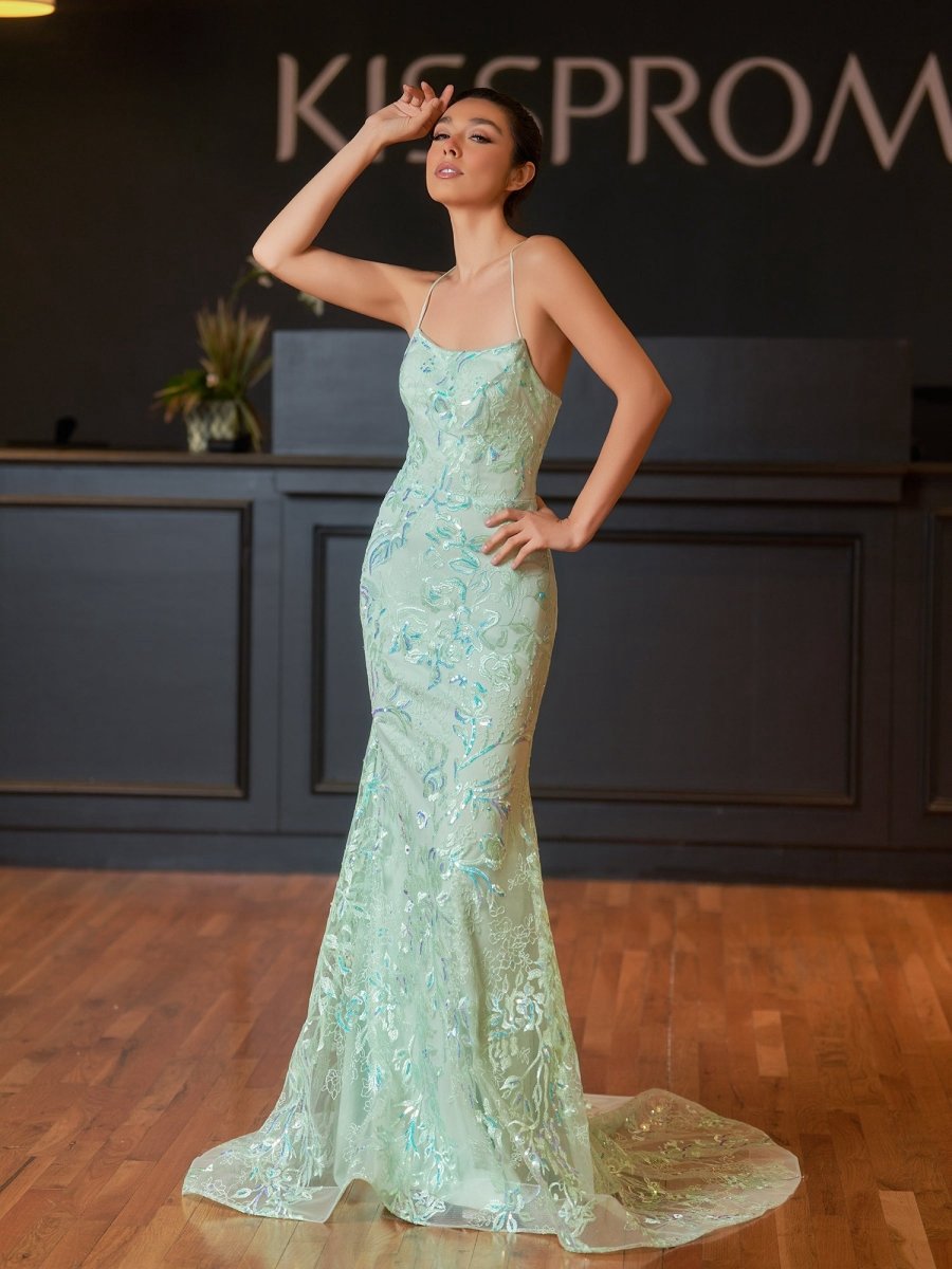 Mermaid Scoop Lace Long Prom Dresses