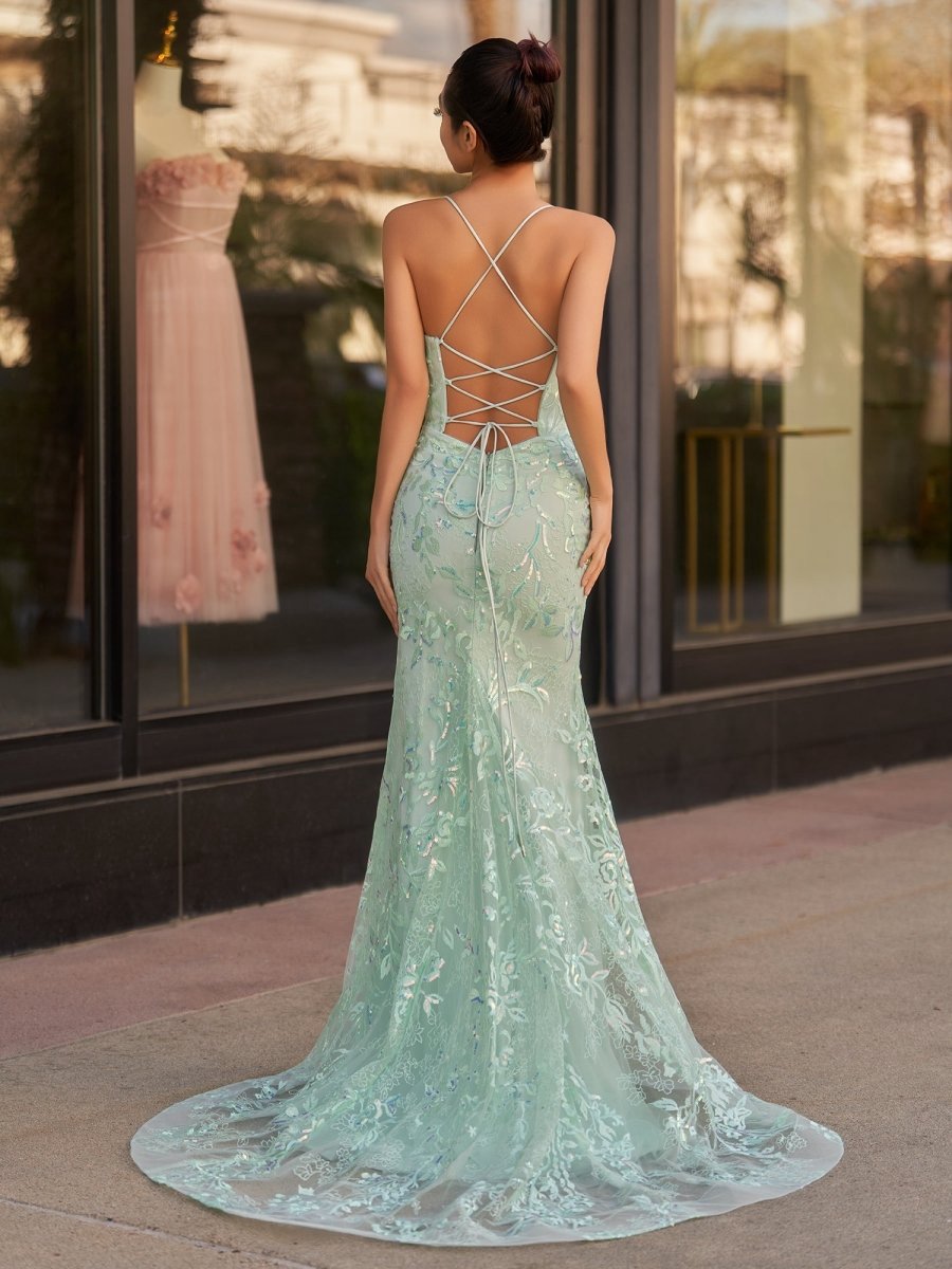 Mermaid Scoop Lace Long Prom Dresses