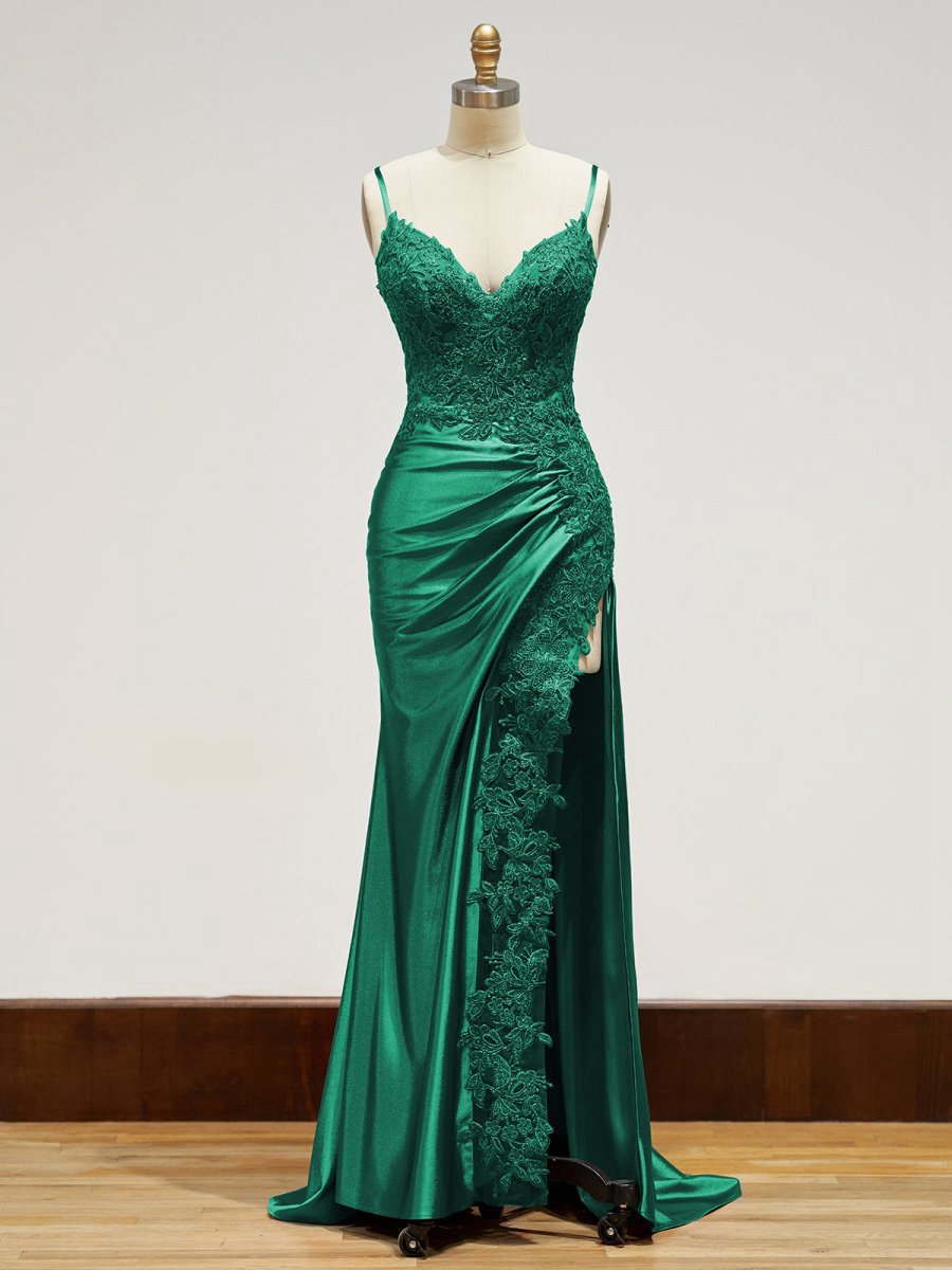 Sheath Long Appliques Prom Dresses