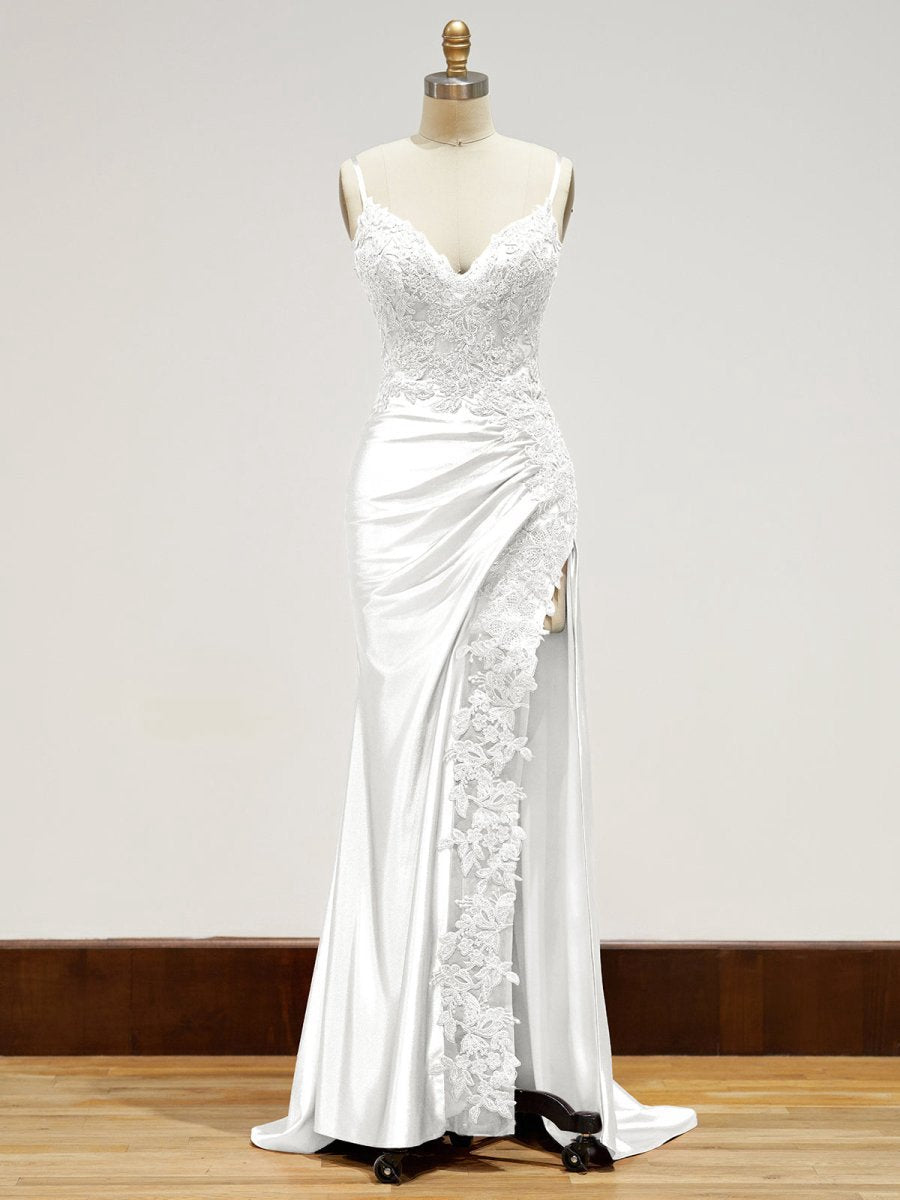 Sheath Long Appliques Prom Dresses
