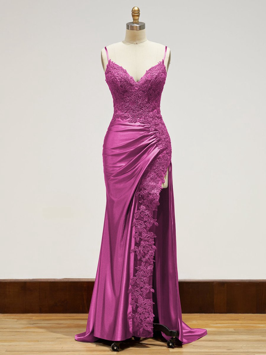 Sheath Long Appliques Prom Dresses