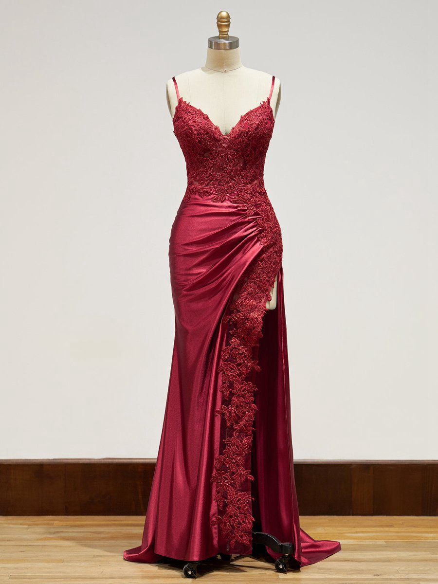 Sheath Long Appliques Prom Dresses
