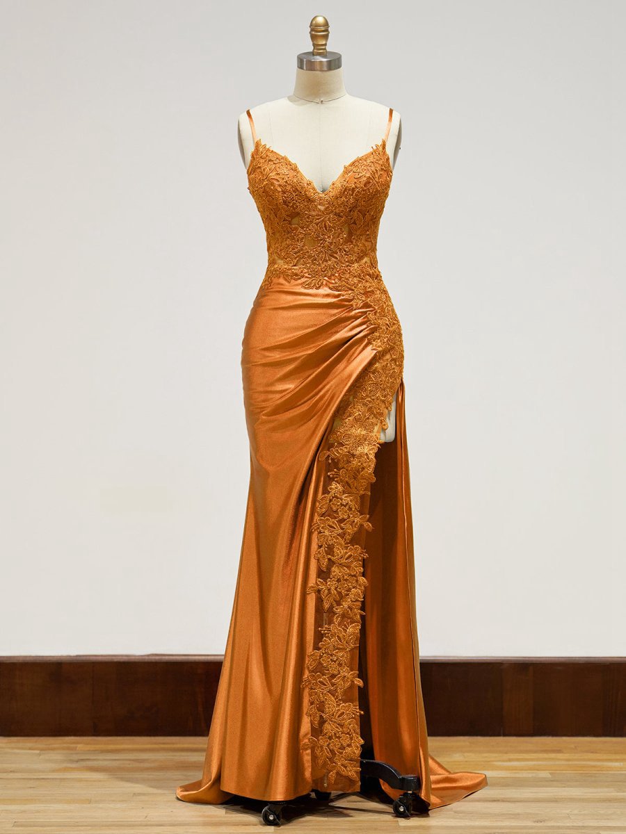 Sheath Long Appliques Prom Dresses