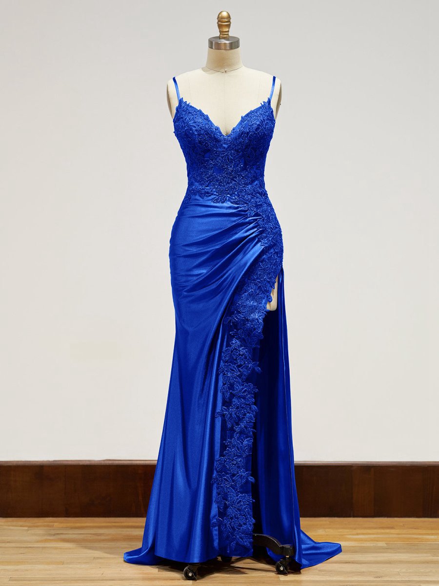 Sheath Long Appliques Prom Dresses